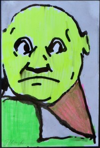 Pagola Javier, Hombre de cabeza amarilla, dibujo técnica mixta papel, enmarcado, dibujo 15x10 cms. y marco 23x18 cms. (3)