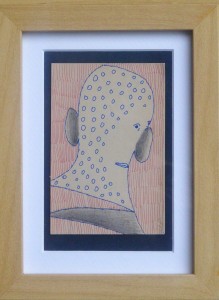 Pagola Javier, Hombre de extraño perfil, dibujo técnica mixta papel, enmarcado, dibujo 12x8 cms. y marco 20,50x15,50 cms. (5)