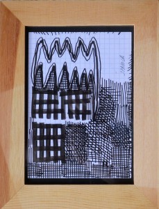 Pagola Javier, Los picos, dibujo tinta papel, enmarcado, dibujo 15x10,50 y marco 21x16 cms. (2)