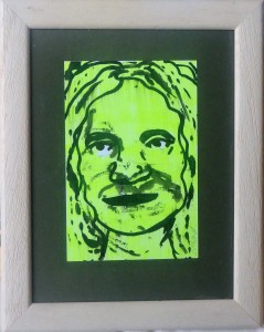 Pagola Javier, Rostro mujer en amarillos, dibujo tinta cartulina, enmarcado, dibujo 15x10 cms. y marco 25x20 cms. (1)