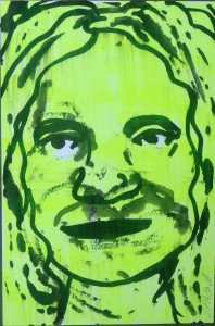Pagola Javier, Rostro mujer en amarillos, dibujo tinta cartulina, enmarcado, dibujo 15x10 cms. y marco 25x20 cms. (4)