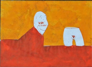 Pagola Javier, Vision sobre tierra roja, dibujo técnica mixta papel, enmarcado, dibujo 16x22 cms. y marco 26x32 cms. (6)