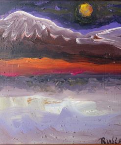 Ruslan (pintor ruso) - "Paisaje con montaña nevada" pintura oleo tabla, enmarcado
