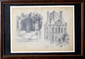 Anónimo francés, Vistas de las Tuileries, dibujo lapiz papel 1900, dibujo 22x31 cms. y marco 30x43 cms. (1)