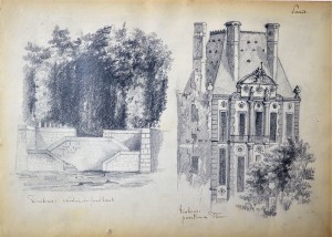 Anónimo francés, Vistas de las Tuileries, dibujo lapiz papel 1900, dibujo 22x31 cms. y marco 30x43 cms. (3)