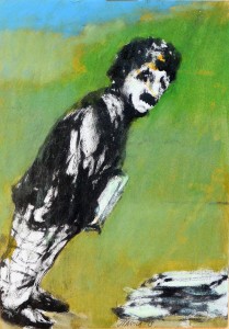 Pagola Javier, Hombre inclinado, pintura acrílico cartulina, enmarcado, pintura 29,50x21 cms. y marco 57x47,50 cms (9)