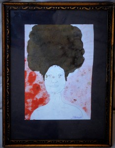 Pagola Javier, Mujer con mata de pelo, dibujo tinta papel, enmarcado, dibujo 15,50x11 cms. y marco 24x18 cms. (10)