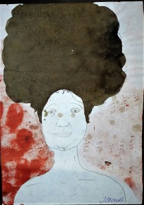 Pagola Javier, Mujer con mata de pelo, dibujo tinta papel, enmarcado, dibujo 15,50x11 cms. y marco 24x18 cms. (11)