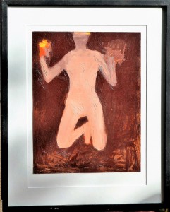 Pagola Javier, Mujer desnuda de rodillas, pintura oleo cartulina, enmarcado, pintura 35x27 cms. y marco 52x42 cms. (7)