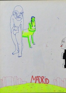 Pagola Javier, Ojeando sobre Madrid, dibujo tinta papel, enmarcado, dibujo 29,50x21 cms. y marco 37,50x30,50 cms. (12)