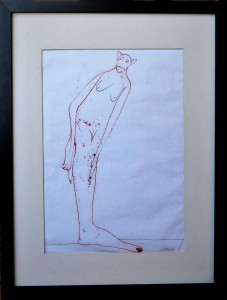Pagola Javier, Personaje con un solo pie, dibujo tinta papel, enmarcado, dibujo 29x20 cms. y marco 42x32 cms. (12)