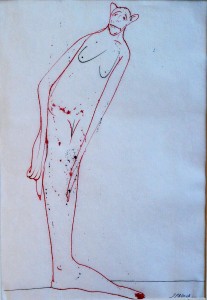 Pagola Javier, Personaje con un solo pie, dibujo tinta papel, enmarcado, dibujo 29x20 cms. y marco 42x32 cms. (9)