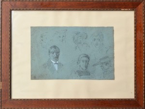 Pla Cecilio, estudios de cabezas, dibujo lápiz papel, enmarcado, dibujo 15x23,50 cms. y marco 31x41 cms. Al dorso, dibujo del castillo de Segura (2)