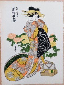 Toyokuni, Tanosuke Sawamura vestida para representar a Tora de Ohiso, Xilografía original color, edición de 298 ejemplares, 51x38 cms. (2)