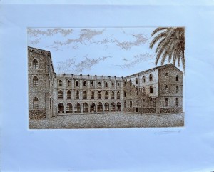 Ilegible, Arquitectura colonial, grabado, ed 195 eje, num y fir a lápiz, plancha 32x60 y papel 56x69 cms. (2)