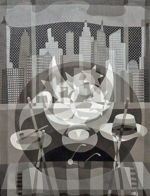 Fernando Bellver - "Ginza, Tokyo" pintura acrílico sobre tablero dm, enmarcado