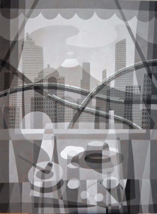 Fernando Bellver - "Ueno, Tokyo" pintura acrílico sobre tablero dm, enmarcado