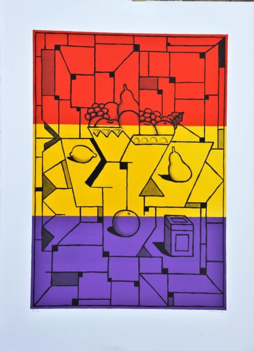 Alfredo Alcaín - "Frutero sobre bandera" litografía