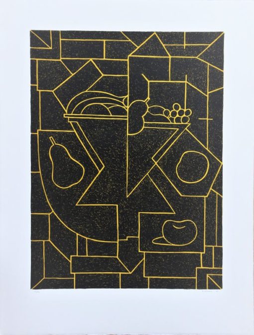Alfredo Alcaín - "Frutero sobre negro" litografía
