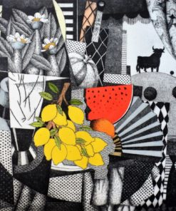 Fernando Bellver - "Hotel Riu Palma de Mallorca" grabado aguafuerte coloreado a mano