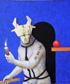 Luis V. Ortés - "El Minotauro de Miyako" técnica mixta y origami sobre lienzo, enmarcado