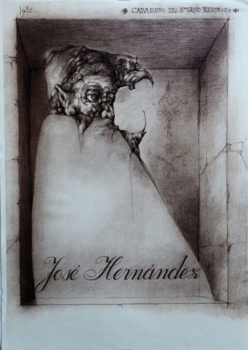 José Hernandez - "Caballero del Eterno Retorno" cartel avant la lettre exposición en la Galerie Ysy Brachot Bruxelles en 1980