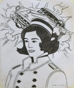 Fernando Bellver - "Chevy 54-Alex Katz" serie coches-figuras, dibujo original grafito acetato papel