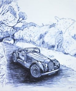 Fernando Bellver - "Morgan-Alfred Sisley" serie coches paisajes, dibujo original grafito acetato papel