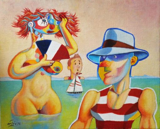 Luis V. Ortés - "Carnaval en Cannes" pintura oleo sobre lienzo, enmarcado