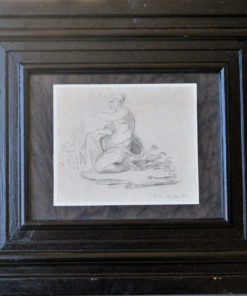 Juan Acebo - "Mujer clásica sentada" dibujo lápiz papel, firmado en 1860, enmarcado