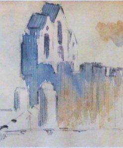 Andreu - "Vista del castillo" dibujo lápiz y aguada papel, enmarcado