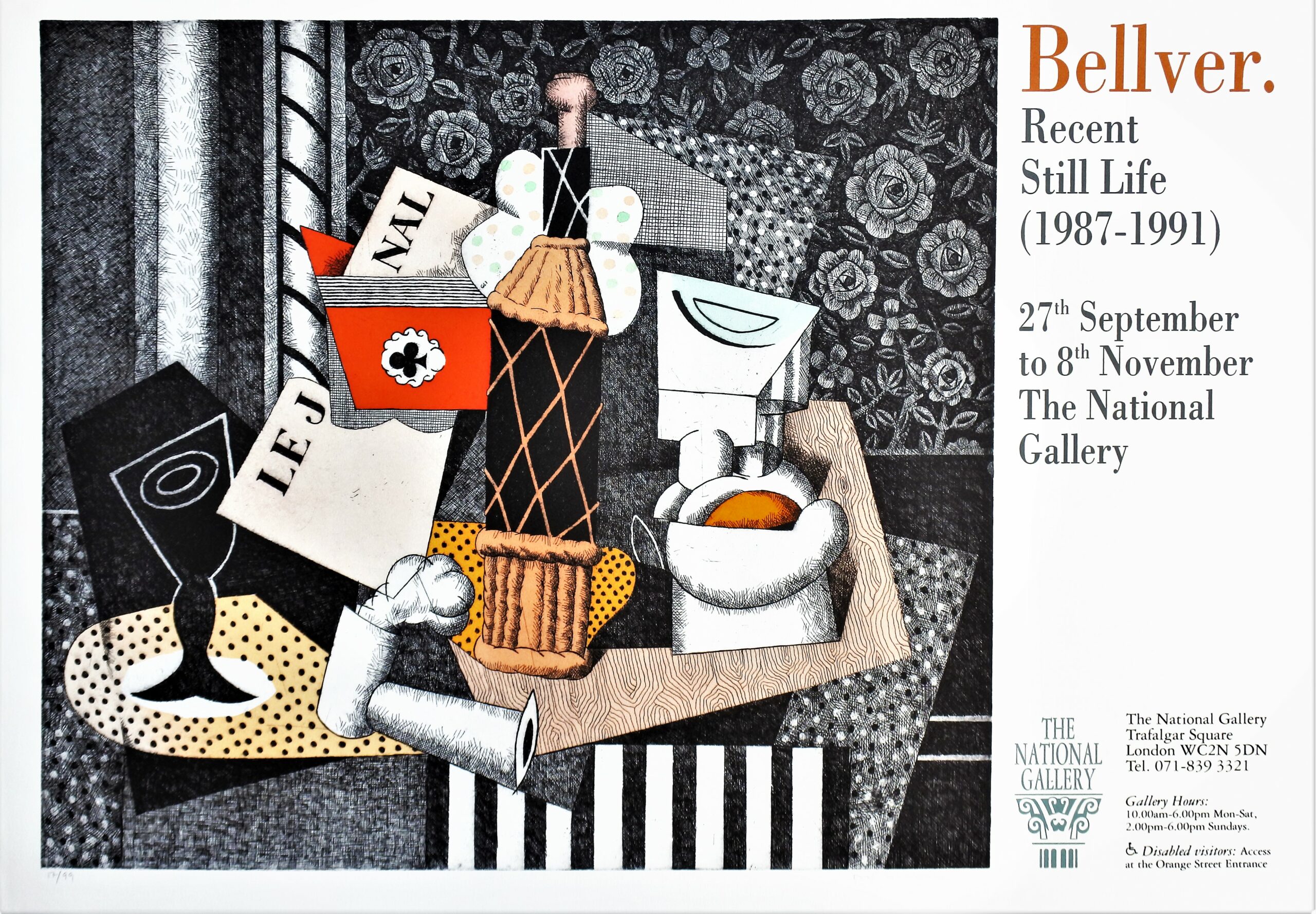 Fernando Bellver - "Bodegón The National Gallery London" grabado aguafuerte iluminado a mano