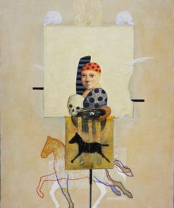 Luis V. Ortés - "Il Cavaliere della Dama Bianca" técnica mixta papel pegado a madera, enmarcado