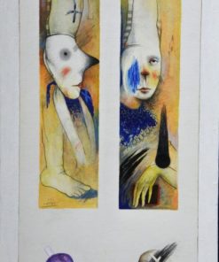 Luis V. Ortés - "Máscaras" técnica mixta papel pegado a tabla, enmarcado