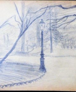 Anónimo - "Paisaje del parque" dibujo lápiz papel principios siglo XX, enmarcado