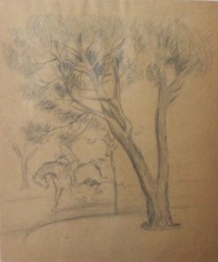 Anónimo - "Paseo a caballo" dibujo lápiz papel, enmarcado