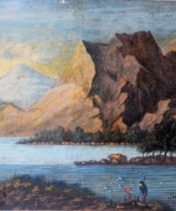 Luis Lopez - "Paisaje de montaña con lago" pintura oleo cartulina, enmarcado