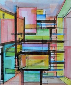 Merçon - "Composición abstracta" acuarela papel, enmarcado