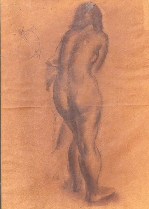 Pedro Mozos - "Desnudo femenino de espaldas" dibujo carboncillo papel, enmarcado