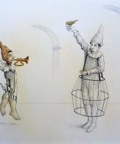 Luis V. Ortés - "El mundo de Karlús" dibujo lápiz, tinta y acuarela sobre cartulina, enmarcado