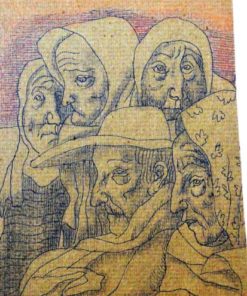 Manuel Alcorlo - "Abuelos" dibujo tinta papel, enmarcado