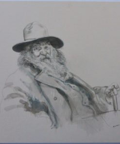 Manuel Alcorlo - "Retrato de Walt Whitman" dibujo aguada cartulina, enmarcado