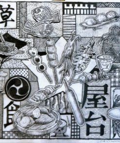 Fernando Bellver - "Oishii series, street food" dibujo original grafito sobre acetato papel