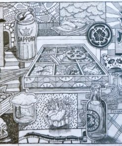 Fernando Bellver - "Oishii series, train food" dibujo original grafito sobre acetato papel