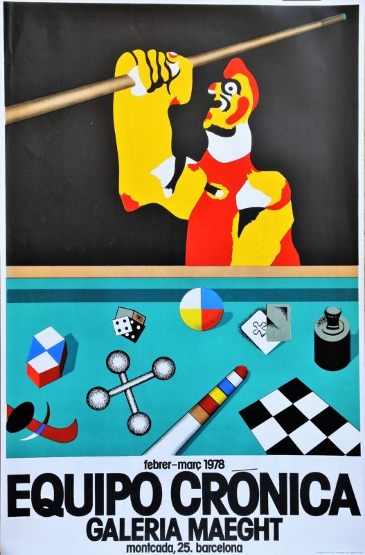 Equipo Crónica - "Gallo en billar" cartel original exposición en la Galería Maeght Barcelona en 1978