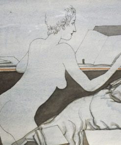 Manuel Alcorlo - "Abelardo y Eloisa II" dibujo tinta y acuarela papel, enmarcado