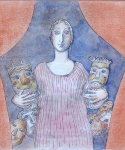 Manuel Alcorlo - "Alegoría del teatro" dibujo tinta y acuarela papel, enmarcado