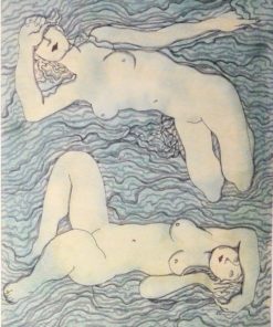 Manuel Alcorlo - "Desnudas sobre las olas" dibujo técnica mixta papel, enmarcado