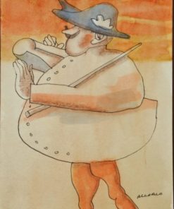 Manuel Alcorlo - "El burgomaestre" dibujo tinta y acuarela cartulina, enmarcado