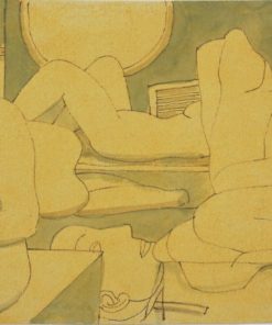 Manuel Alcorlo - "Escultor y modelo" dibujo tinta y acuarela papel, enmarcado